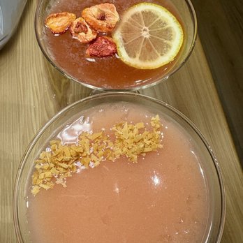 Suya Joint - Coconut Guava Martini (bottom) Aso Rock with vodka (top) - African Near Me - Providence, Rhode Island