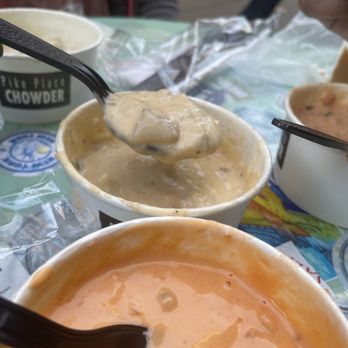 Pike Place Chowder - Seafood bisque and clam chowder. Both of them were absolutely delicious! - Seafood Near Me - Seattle, Washington Pike Place Chowder - Seafood bisque and clam chowder. Both of them were absolutely delicious! - Seafood Near Me - Seattle, Washington
