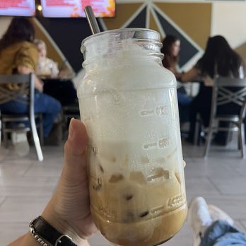 Monkey Dog Coffee - Pistachio Almond Americano (Sorry I drank some it's not the prettiest picture) - Coffee & Tea Near Me - Clovis, California