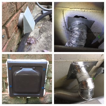 Dryer Vent Wizard of Durham - Before and after.  New dryer vent cover, dryer hose and sealed - Air Duct Cleaning Near Me - Durham, North Carolina
