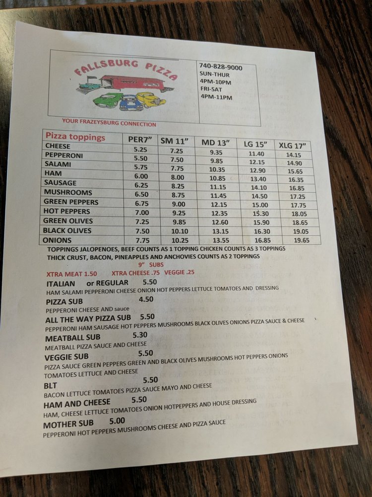 FALLSBURG PIZZA THE FRAZEYSBURG CONNECTION 338 W 3rd St, Frazeysburg