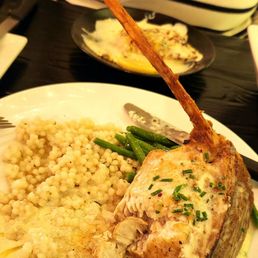 This is one of the latest entrées.  It's a tomahawk swordfish cut.  So much more moist and flavourful than the traditional swordfish steak.
