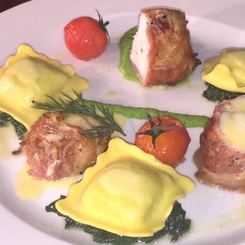Boyne Brasserie - Monkfish wrapped in parma ham, spinach, ravioli and pea puree.. - Brasseries Near Me - Donore, MH