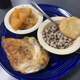 Baked chicken, purple hull peas, rutabagas and fried cornbread, pure deliciousness Baked chicken, purple hull peas, rutabagas and fried cornbread, pure deliciousness