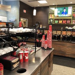 Wawa - So many coffee choices and freshly hot even at night! Clean coffee area with all sorts of creamers