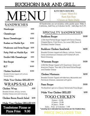 Menu photo 2 Buckhorn Bar & Grill Gordon, WI Menu photo 2 Buckhorn Bar & Grill Gordon, WI
