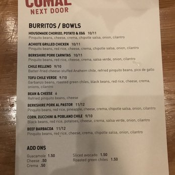 Comal Next Door - Burrito menu at Comal Next Door in Berkeley. - Mexican Near Me - Berkeley, California