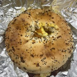 The Breakfast Cart - Bacon Egg & Cheese on an everything bagel