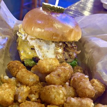 Mac's Speed Shop - Bacon Jam Bison Burger with tots - Sports Bars Near Me - Concord, North Carolina