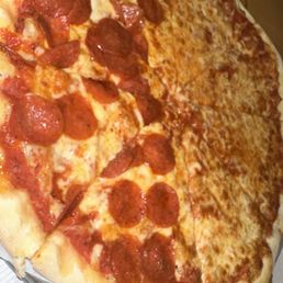 Large half pepperoni and half cheese pizza