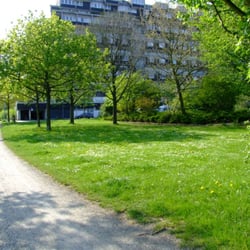 Fössewiese - Ein Teil der Fössewiese, im Hintergrund das Terassenhaus. Blick nach W. (30.04.08, nachmittags)