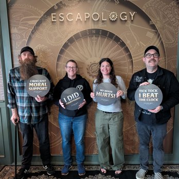 Escapology - Two first timers with our two veteran players. - Escape Games Near Me - Williamsburg, Virginia Escapology - Two first timers with our two veteran players. - Escape Games Near Me - Williamsburg, Virginia