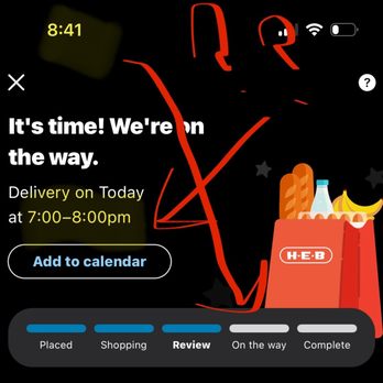 H-E-B - Still not here and still not on the way. Maybe get a more reliable system. - Grocery Near Me - Mansfield, Texas
