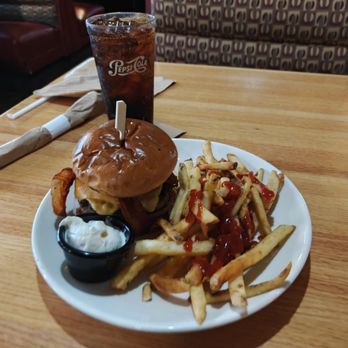 Applebee's Grill + Bar - Bacon cheeseburger, fries and diet Pepsi. - American Near Me - Martinsburg, West Virginia Applebee's Grill + Bar - Bacon cheeseburger, fries and diet Pepsi. - American Near Me - Martinsburg, West Virginia