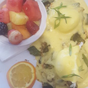 Honey's Bistro - Lobster benedict with side of fruit ($13) - Breakfast & Brunch Near Me - Encinitas, California
