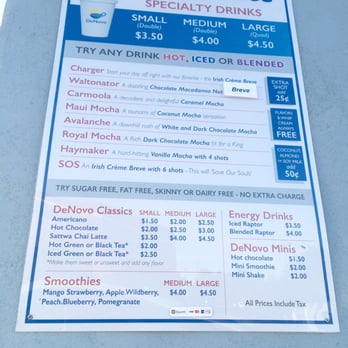 DeNovo Coffee - Menu prices include tax - Coffee & Tea Near Me - Spring, Texas