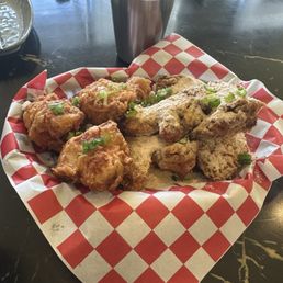 Fried chicken, half original, half magic sprinkle,
