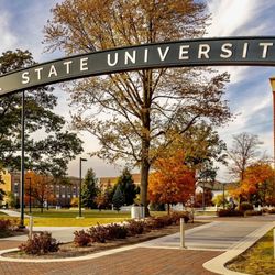 Ball State University - Alderdice Gates @ East Mall of campus. Fall 2021