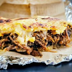 Guasaca - Shredded Beef Arepa - inside view