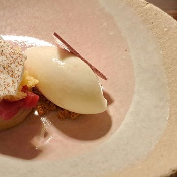 The Muddlers Club - Pre-dessert - Rhubarb, yoghurt, ginger. 2025 04 16. M1. - Diners Near Me - Belfast, BFS