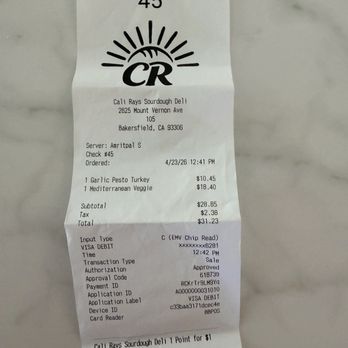 Cali Rays - Receipts - Sandwiches Near Me - Bakersfield, California