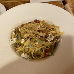 Laminated Mafaldine: Asparagus, cherry tomatoes, white wine, herbed goat cheese, lemon zest Laminated Mafaldine: Asparagus, cherry tomatoes, white wine, herbed goat cheese, lemon zest