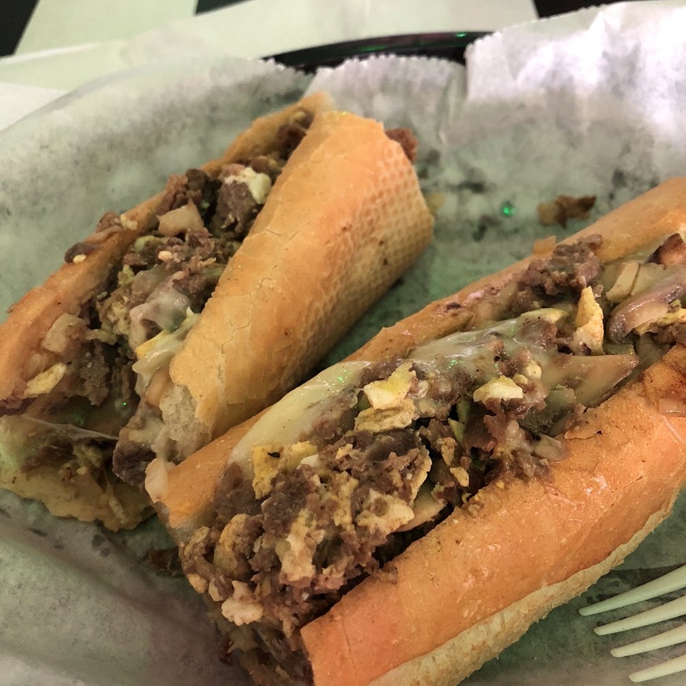 Mushroom cheese steak with fried onions and egg !!!
