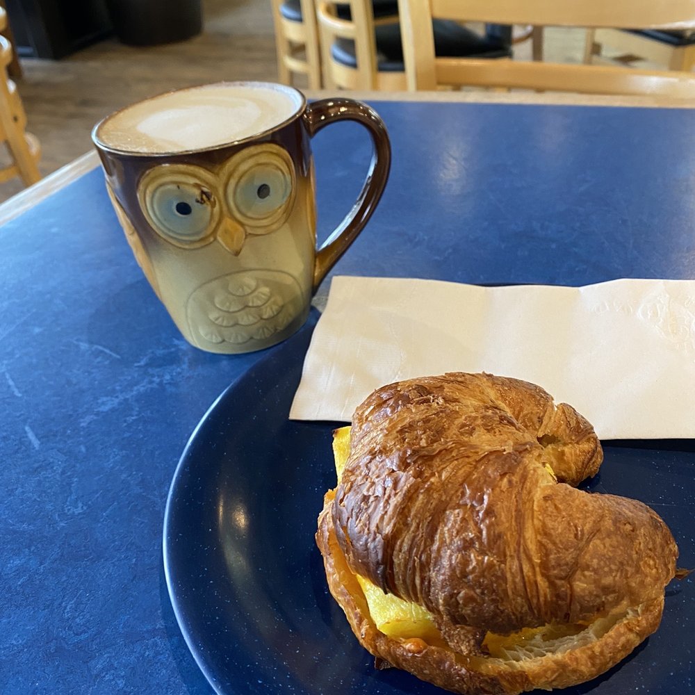 Carmel latte, ham egg and cheese croissant