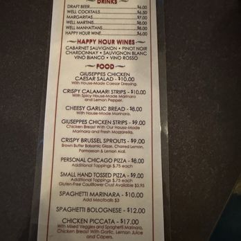 Guiseppes - Happy Hour menu - Italian Near Me - Palm Desert, California