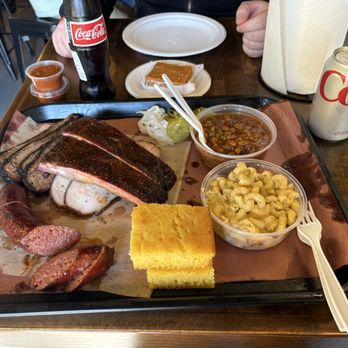 Belly Barbecue - Feeds 2-3 Tray with spicy sausage and cornbread added - Barbeque Near Me - Folsom, California