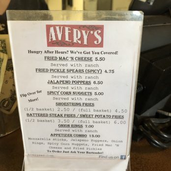Avery's - After hours menu. - Bars Near Me - Springerville, Arizona