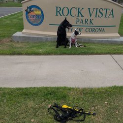 Rock Vista Park - Vader and Wilma, observing visitors walking towards the park. Beautiful summer morning.