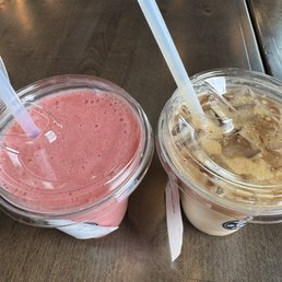 Strawberry banana smoothie and shaken latte Strawberry banana smoothie and shaken latte