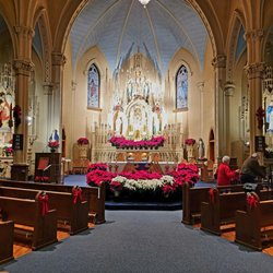 Nativity Bvm Church - This picture is of the main altar, decorated for Christmas, in the Nativity of the Blessed Virgin Mary Church in Lorain, Ohio