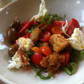 Nopa - Baby girl tomato salad with mozzarella and garlic croutons - New American Near Me - San Francisco, California