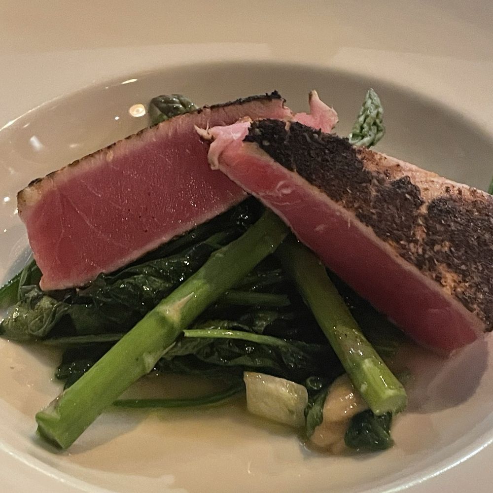 Table 50 - Ahi Tuna with Spinach instead of Risotto (even though the Risotto is amazing) - New American Near Me - Roanoke, Virginia Table 50 - Ahi Tuna with Spinach instead of Risotto (even though the Risotto is amazing) - New American Near Me - Roanoke, Virginia