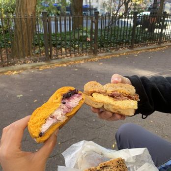 Absolute Bagels - Blueberry Cream Cheese on Egg Bagel $5.50 | Bacon & Eggs on Everything Bagel $6.95 Cheese +50¢ | Toasted +10¢ Each, yummy 9.0/10 - Bakeries Near Me - New York, New York Absolute Bagels - Blueberry Cream Cheese on Egg Bagel $5.50 | Bacon & Eggs on Everything Bagel $6.95 Cheese +50¢ | Toasted +10¢ Each, yummy 9.0/10 - Bakeries Near Me - New York, New York