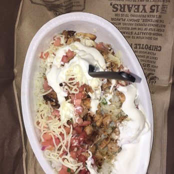 Chipotle Mexican Grill - Chicken Bowl: chicken, white rice, mild salsa, cheese and sour cream. - Fast Food Near Me - Indianapolis, Indiana Chipotle Mexican Grill - Chicken Bowl: chicken, white rice, mild salsa, cheese and sour cream. - Fast Food Near Me - Indianapolis, Indiana