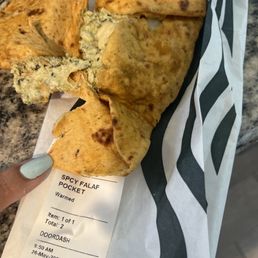 Bag label says Spicy Falafel Pocket