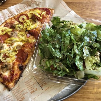 Blaze Pizza - Half and half (again) -- modified hot link pizza and tomato basil salad - Salad Near Me - Louisville, Kentucky