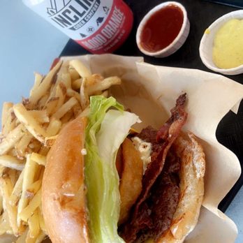Fiamma Burger - Bbq Bacon Blue Ring Burger and Garlic Fries - Burgers Near Me - Bellingham, Washington Fiamma Burger - Bbq Bacon Blue Ring Burger and Garlic Fries - Burgers Near Me - Bellingham, Washington
