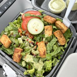 Crooklyn Roots - Tofu over salad with cilantro salad dressing