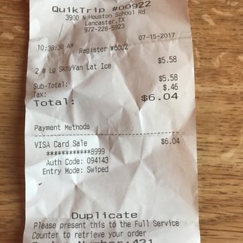 QuikTrip - a receipt for a restaurant - Gas Stations Near Me - Lancaster, Texas QuikTrip - a receipt for a restaurant - Gas Stations Near Me - Lancaster, Texas