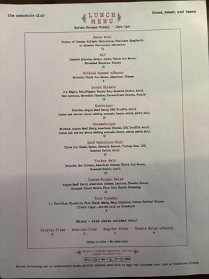 Menu photo 1 The Operators Club Dallas, TX Menu photo 1 The Operators Club Dallas, TX