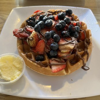 Cahoots Corner Cafe - Sweets A La Carte waffle with Nutella, Strawberries, and Blueberries - Breakfast & Brunch Near Me - Oakdale, California Cahoots Corner Cafe - Sweets A La Carte waffle with Nutella, Strawberries, and Blueberries - Breakfast & Brunch Near Me - Oakdale, California