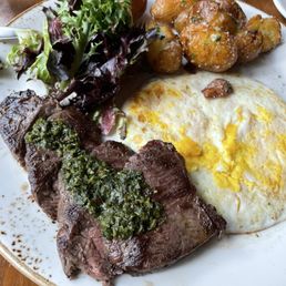 Eggs, steak, and potatoes