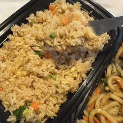 Seoul Beak Ban - Shrimp fried rice and yaki udon cropped on the right.