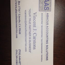 Abacus Accounting Solutions - Vincent's business card