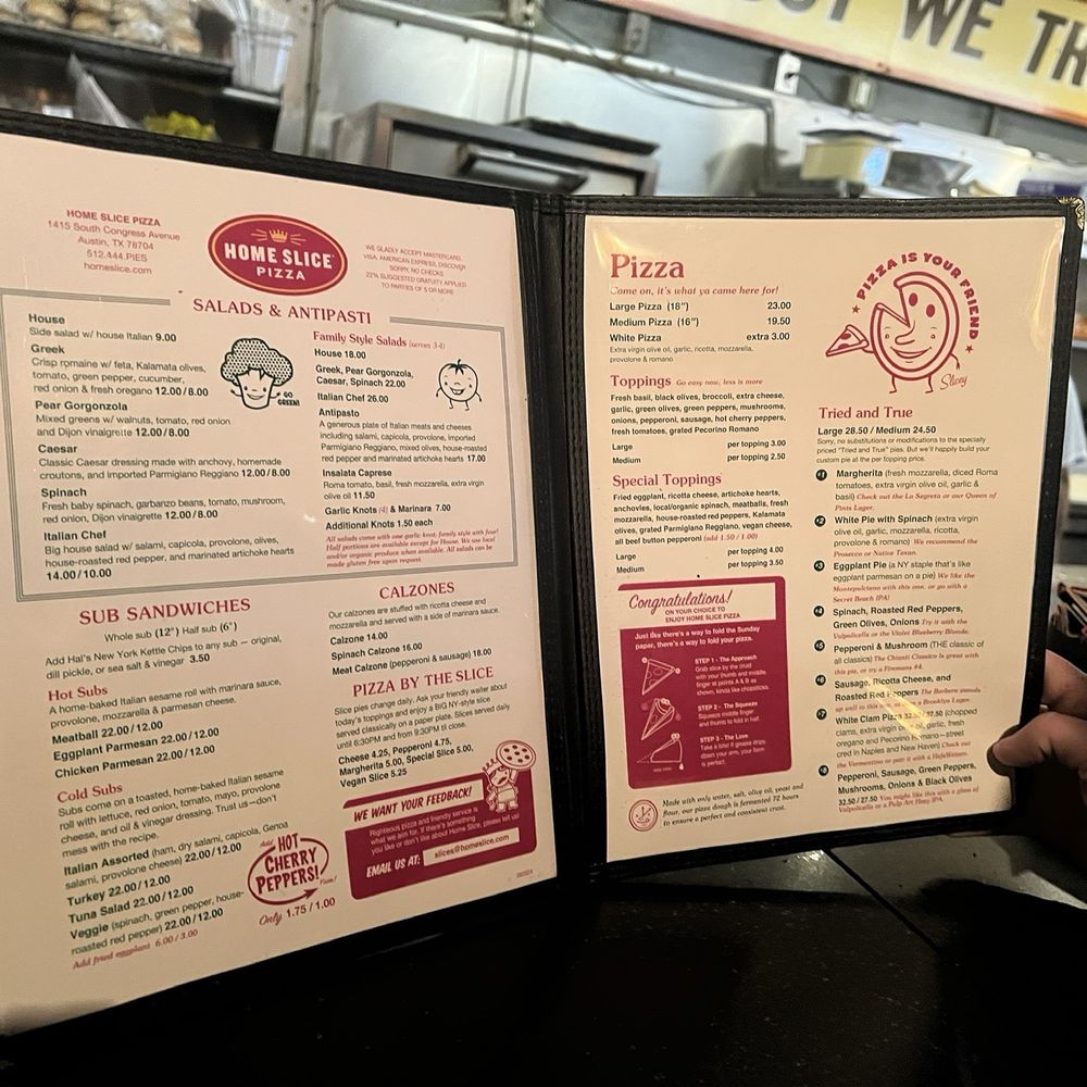 Home Slice Pizza - Menu - Pizza Near Me - Austin, Texas