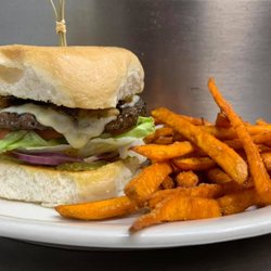 Back Street - Swiss Burger with Sweet Potato Fries